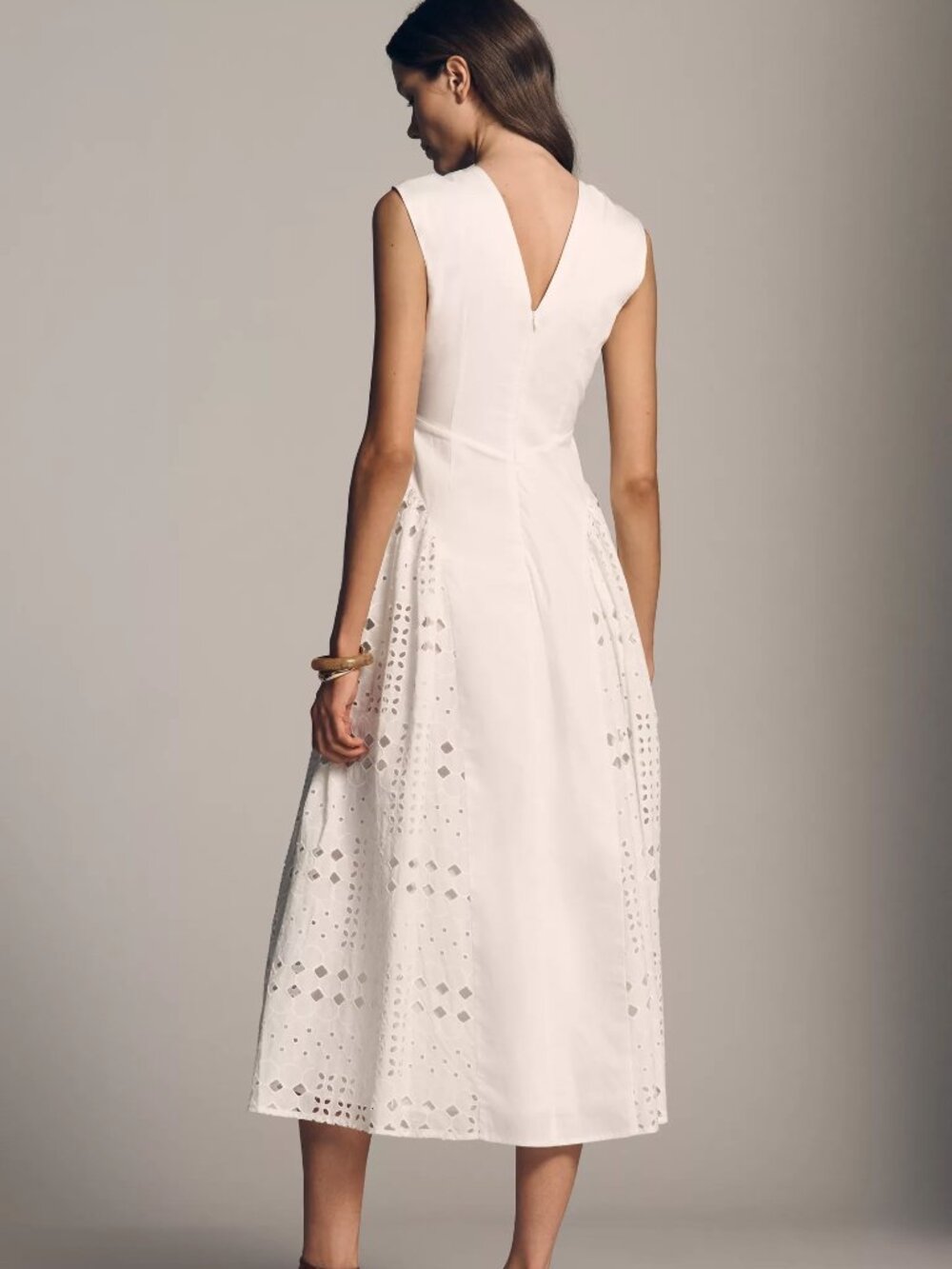 NWT En Elly V-Neck Drop-Waist Pleated Midi Dress Small - Picture 2 of 3